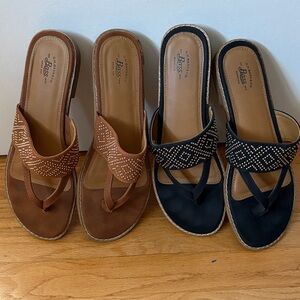 Bass Black and Brown Sandals with Patterned Straps